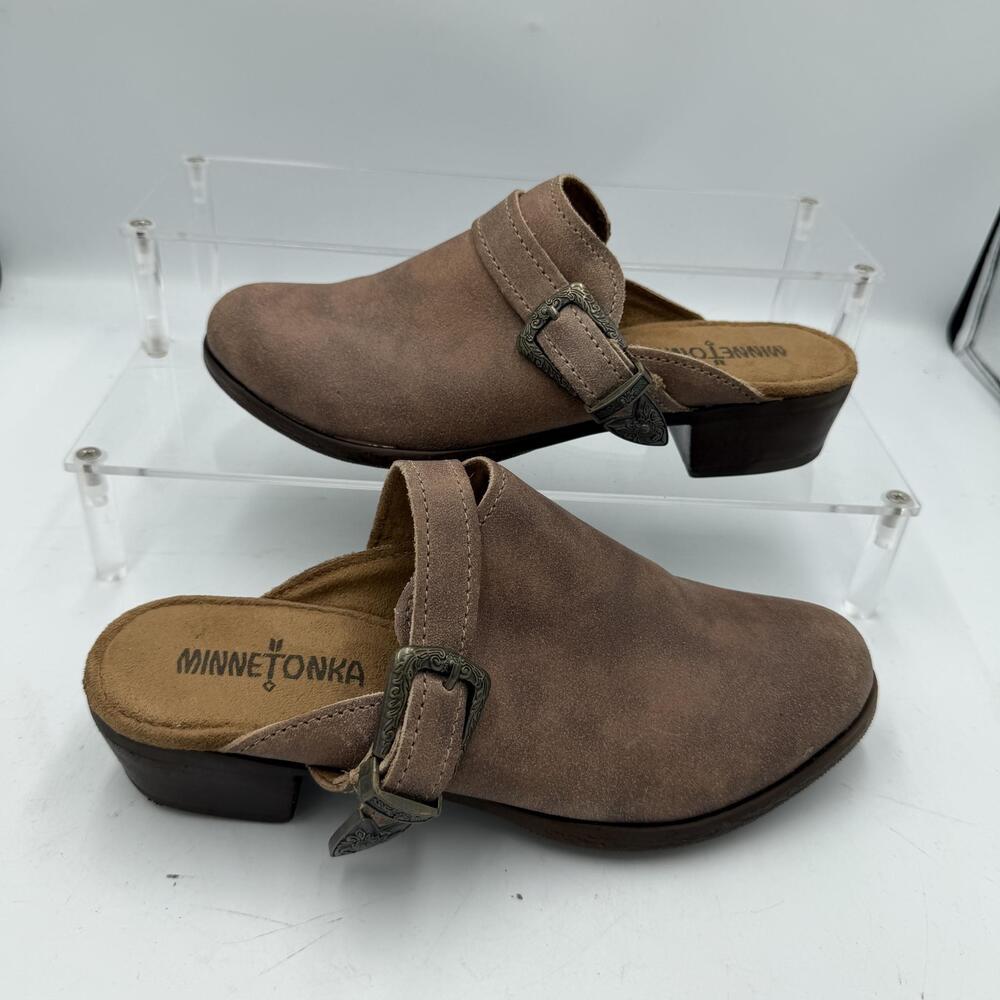 Minnetonka Clogs Shoes Womens Size 6 Brown Leather Comfort Mule Slip On 1543 - Picture 2 of 9